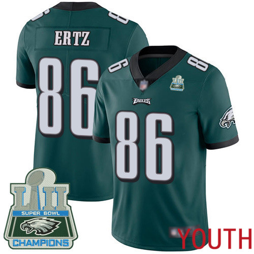 Youth Philadelphia Eagles #86 Zach Ertz Midnight Green Team Color Vapor Untouchable NFL Jersey Limited Player Super Bowl 100th